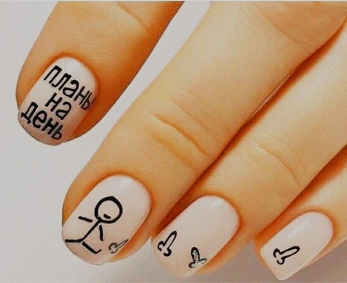 Manicure with inscriptions