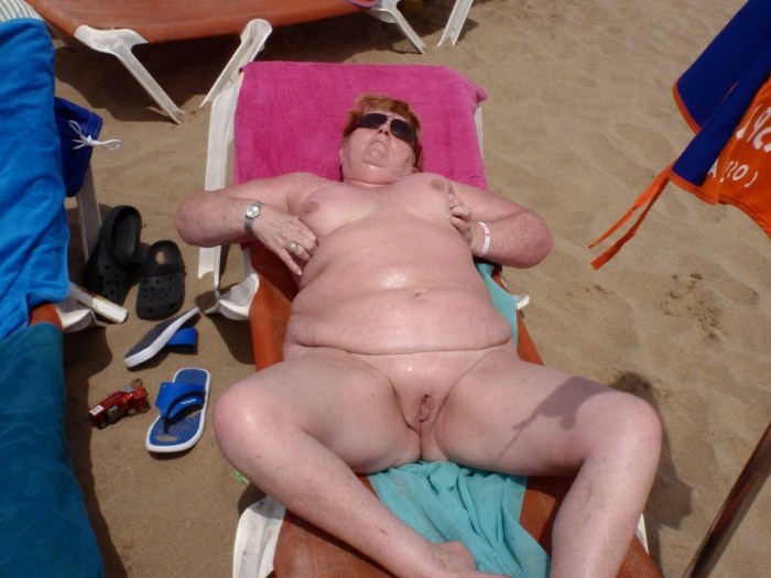 Naked fat old women on the beach