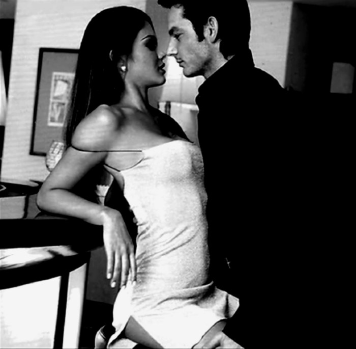 The girl seduces the man