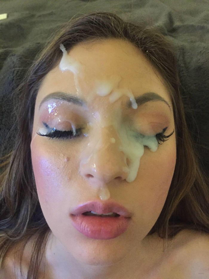 Cum on face with bright makeup