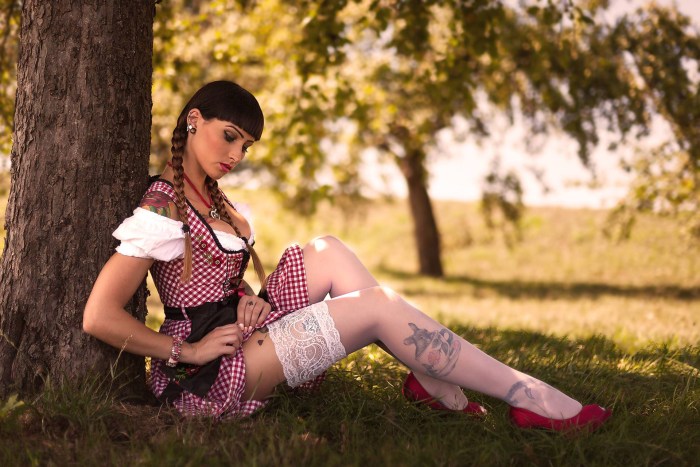 Girls in sundress and stockings