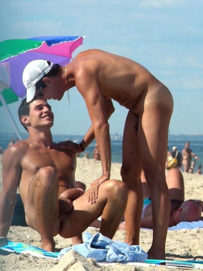 Men on a nudist beach