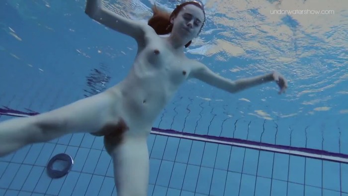 Naked swimmers in the pool