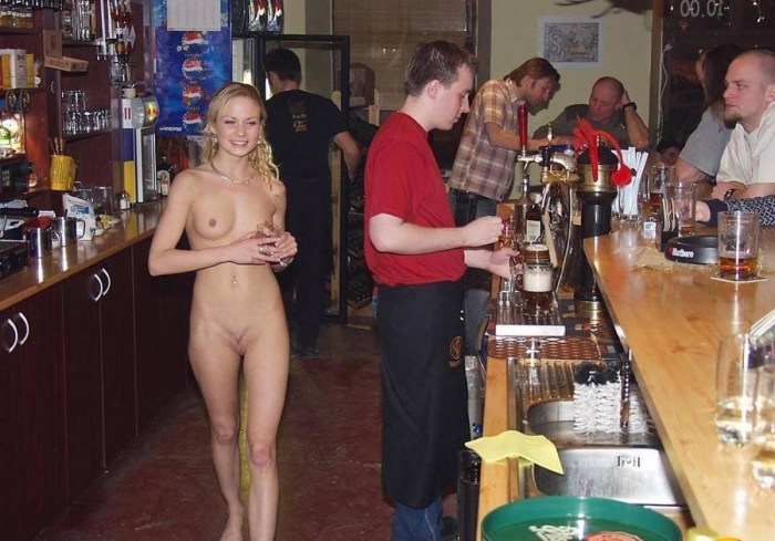 Naked chicks in a restaurant
