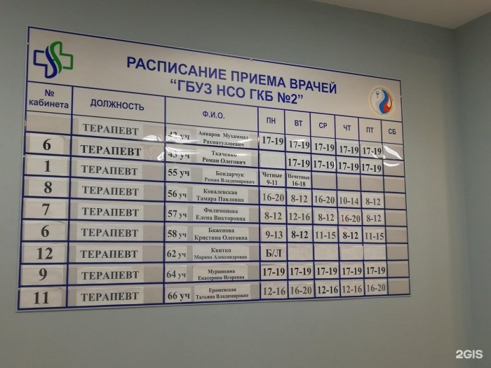 Schedule of doctors in the clinic