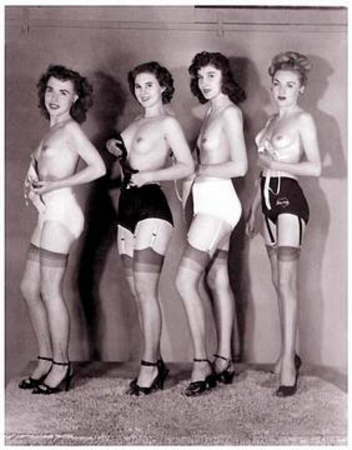 Naked women in retro lingerie