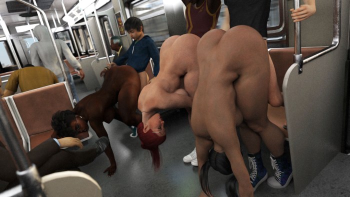 Naked mature women on a train
