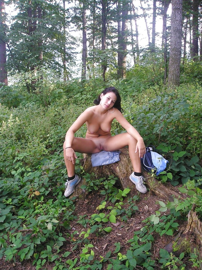 Girl Touches Her Hairy Pussy in the Woods