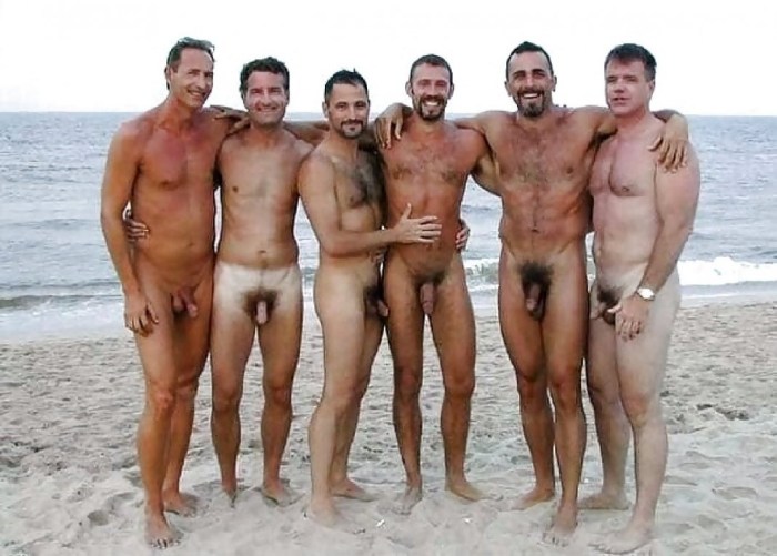 Naked hairy guys on the beach