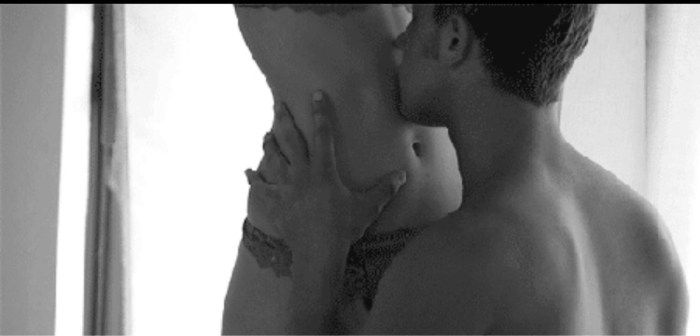 Erotic kiss in the chest