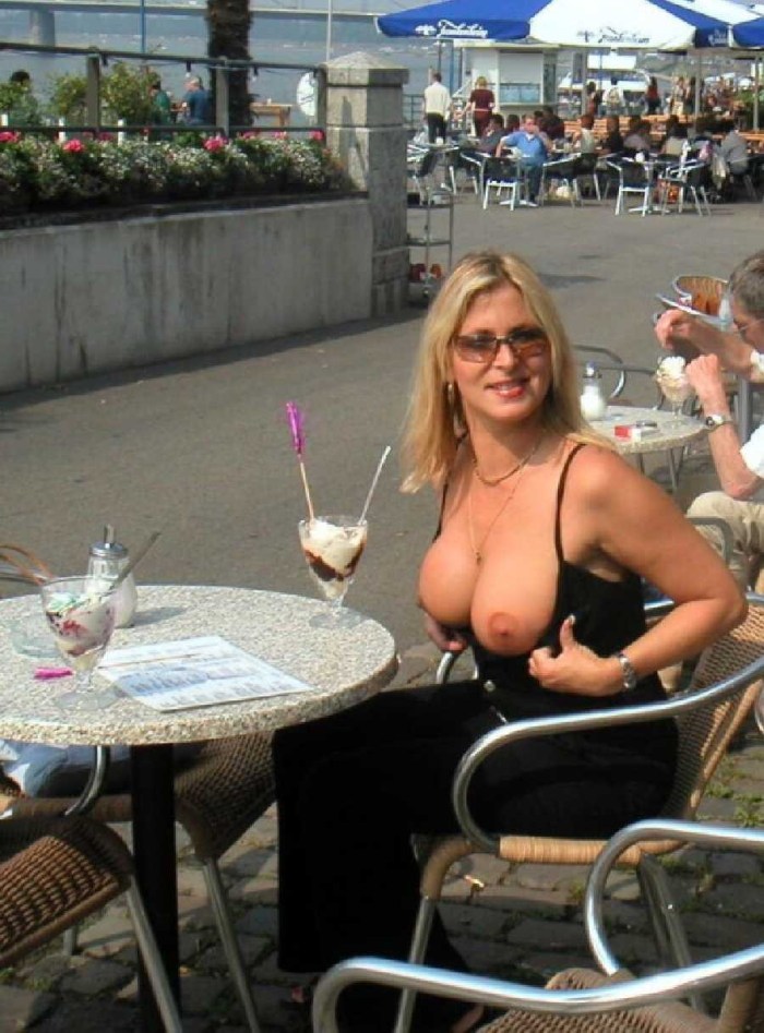 Wife with big tits in public