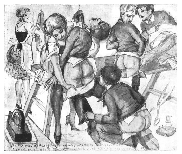 Flogging retro erotic drawings