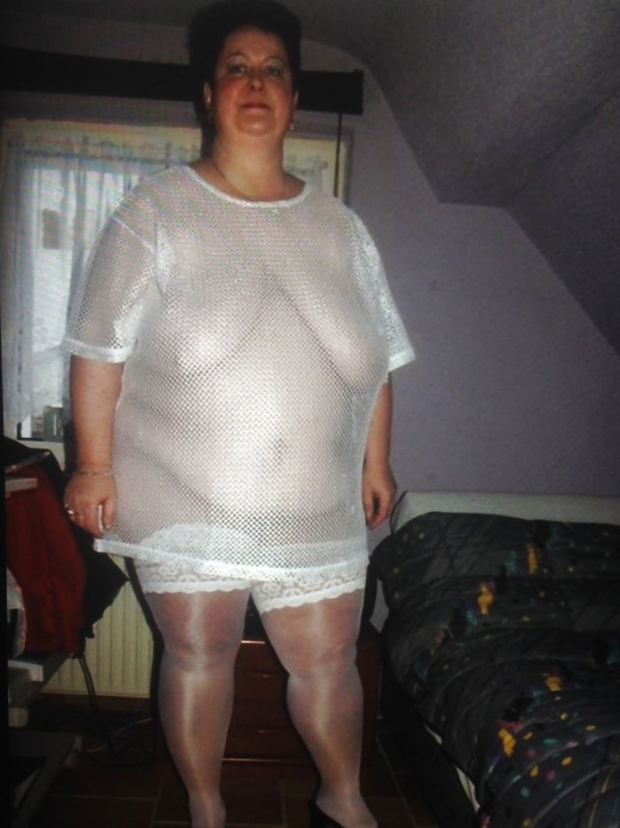BBW grandmothers in a transparent dress