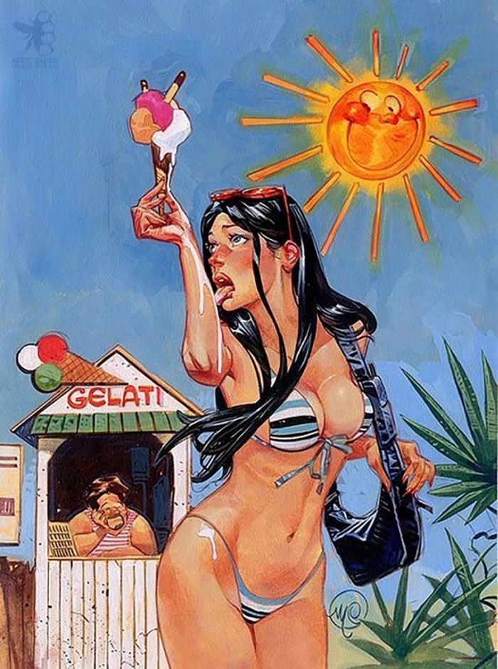 Erotic caricatures on the beach