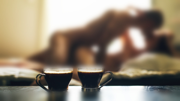 Erotic coffee in bed
