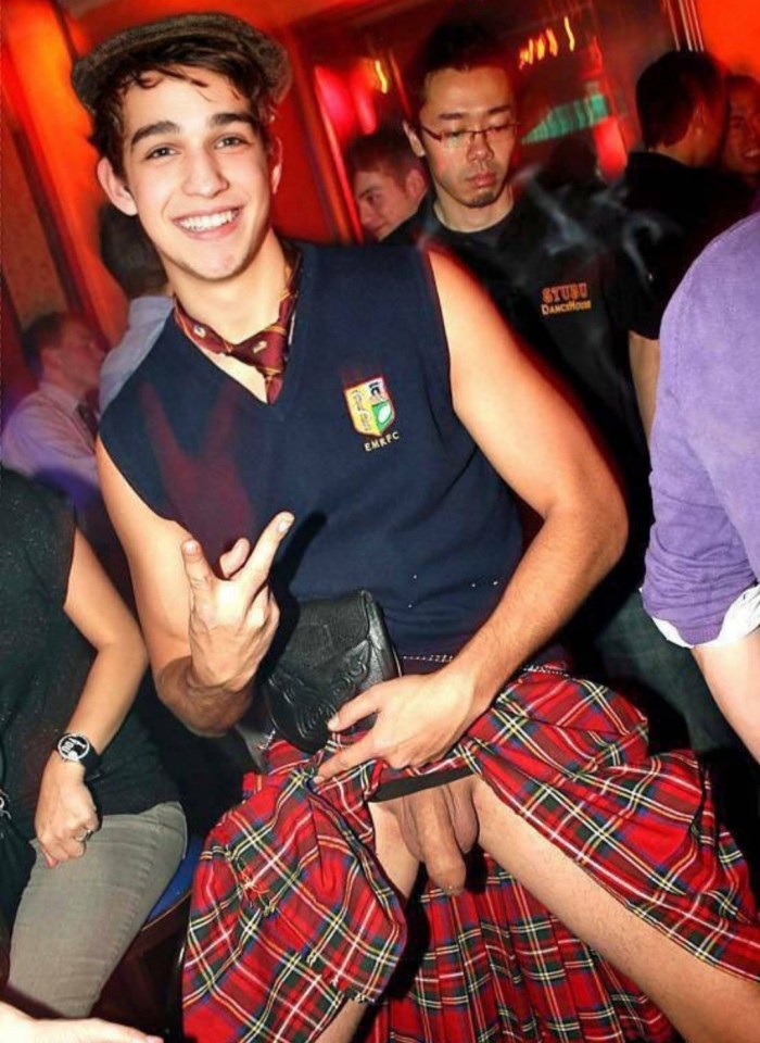 Naked guys in Scottish skirts