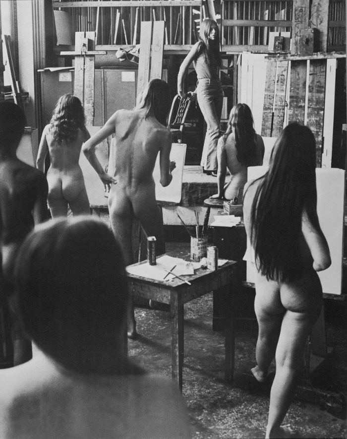 Naked model in an art school
