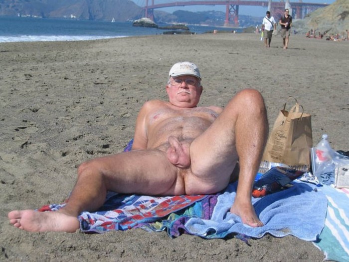 Without panties with grandfather on the beach