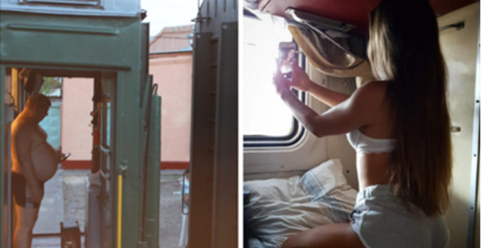 The girl lit up on the train