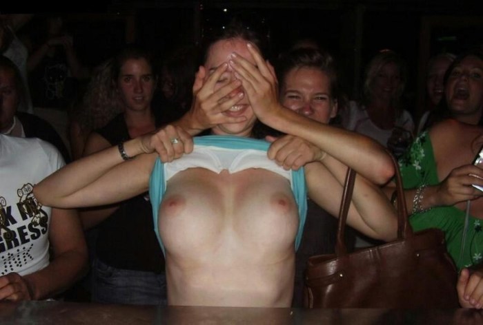 Showed breasts in a public place