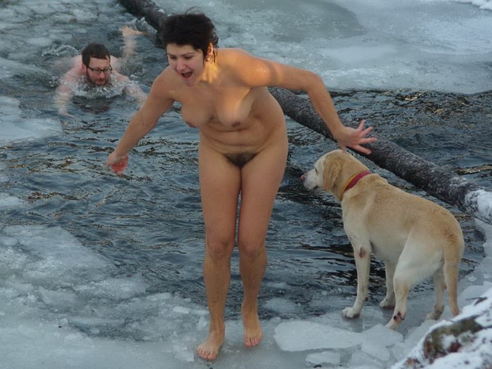 Women bathe naked