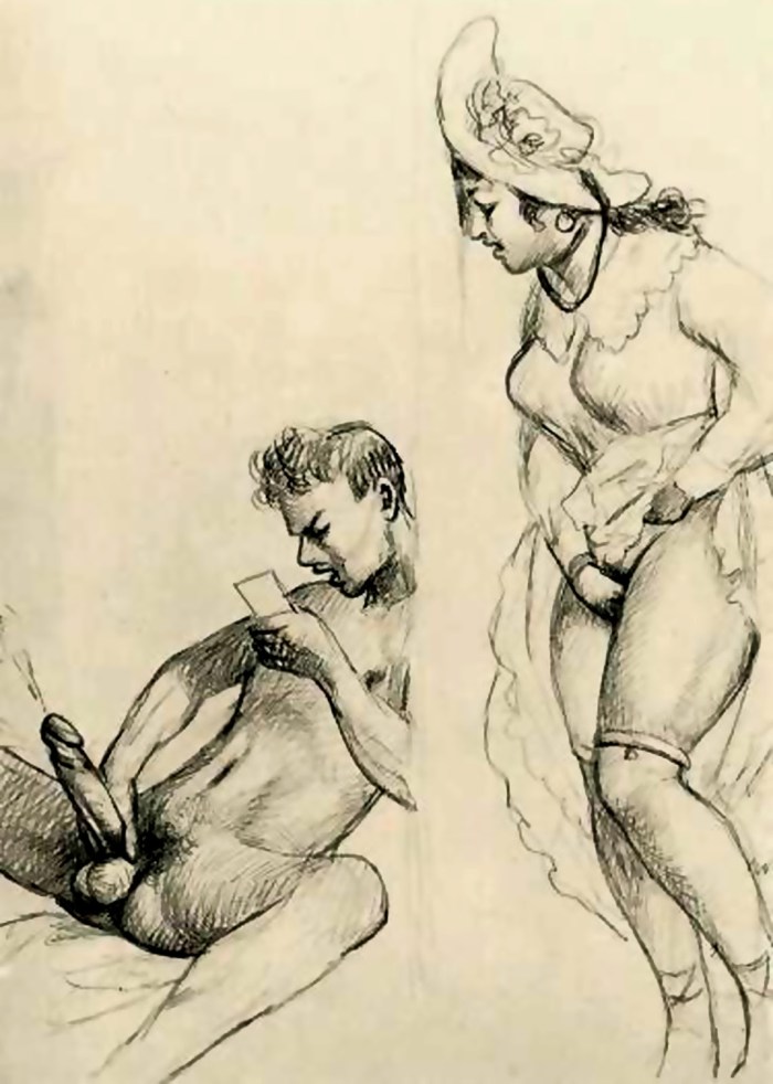 Erotic retro drawings masturbation