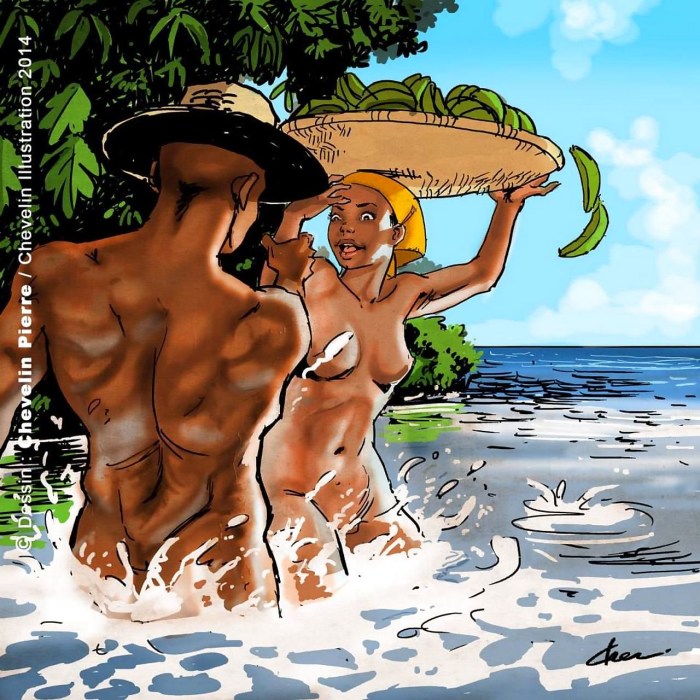 Naked women on an uninhabited island