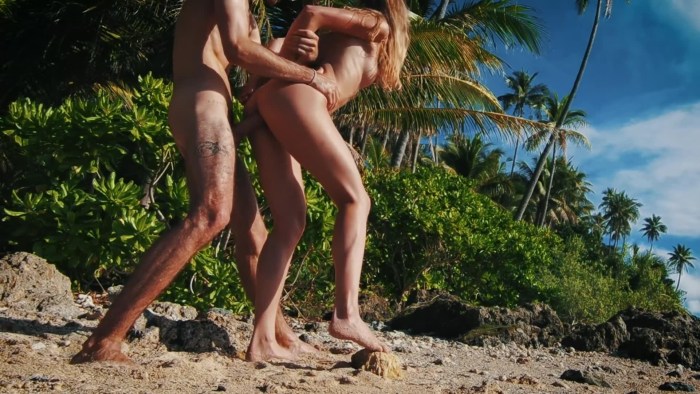 Naked on a uninhabited island