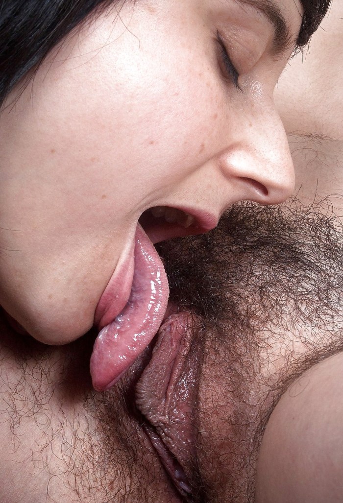 Lesbian licks hairy pussy