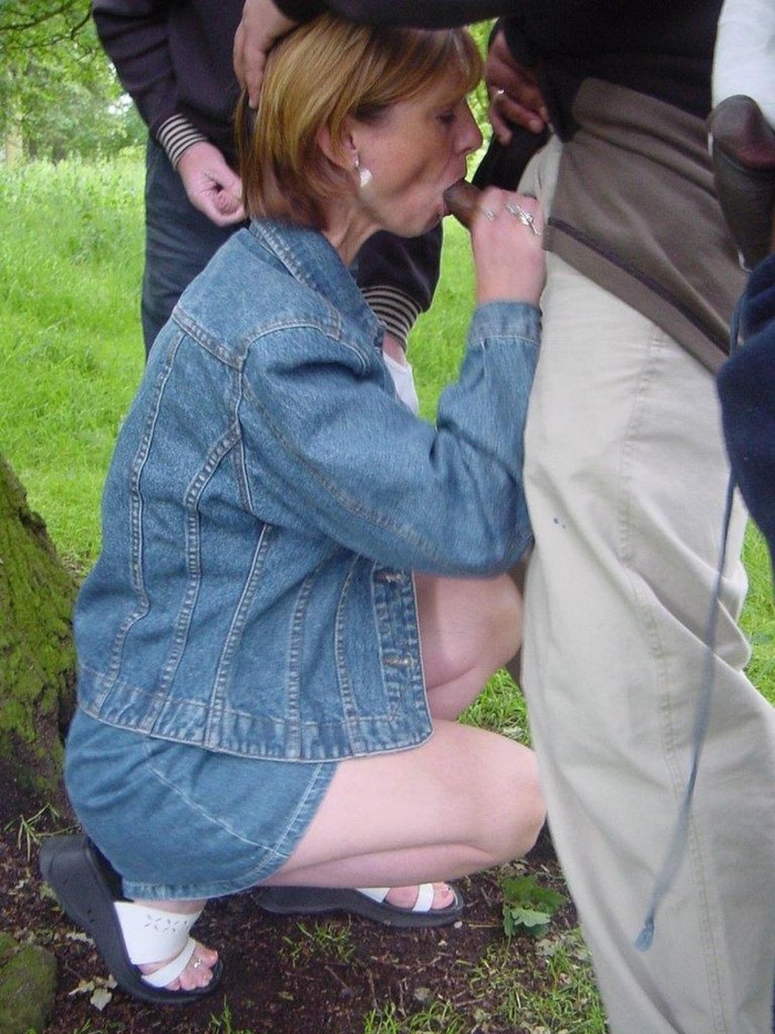 The wife sucked in nature in clothes