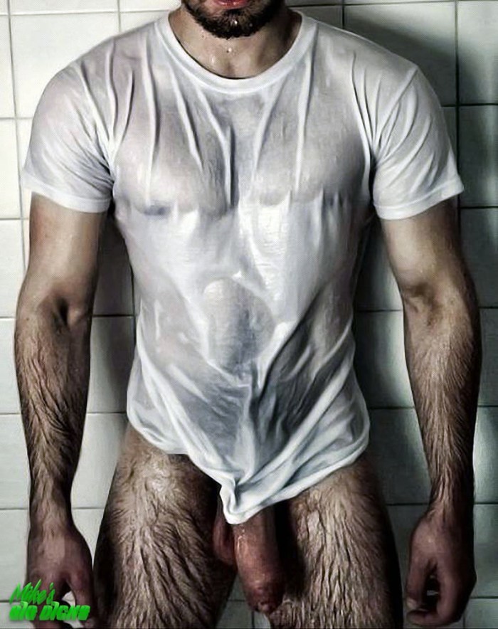 Naked man in a T -shirt